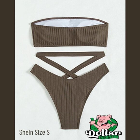 Shein Swim Brown 2 Piece Bandeau Bikini Size Small - Picture 2 of 5